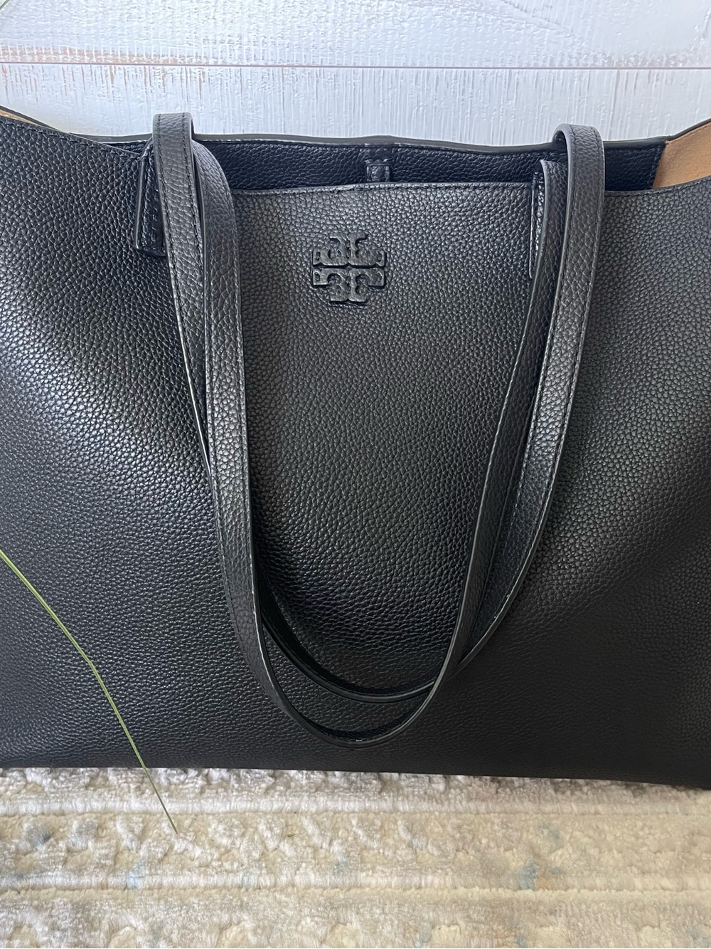 Tory Burch Black Pebbled Leather Tote - Picture 10 of 16